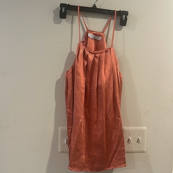 NWT Endless Rose Tank Top Women's Size Small Orange Pleated Halter Sleeveless - Picture 2 of 2